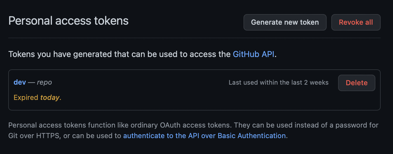 GitHub expired Personal access tokens